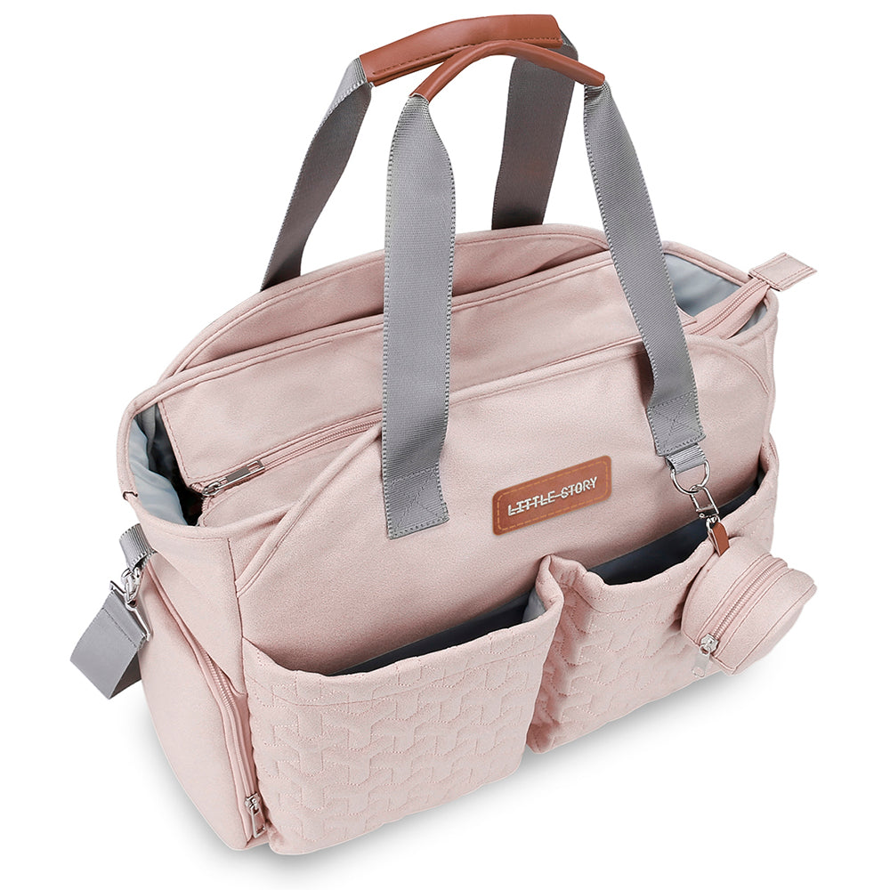 LITTLE STORY Quilted Diaper Bag w/Pacifier Pouch - Pink