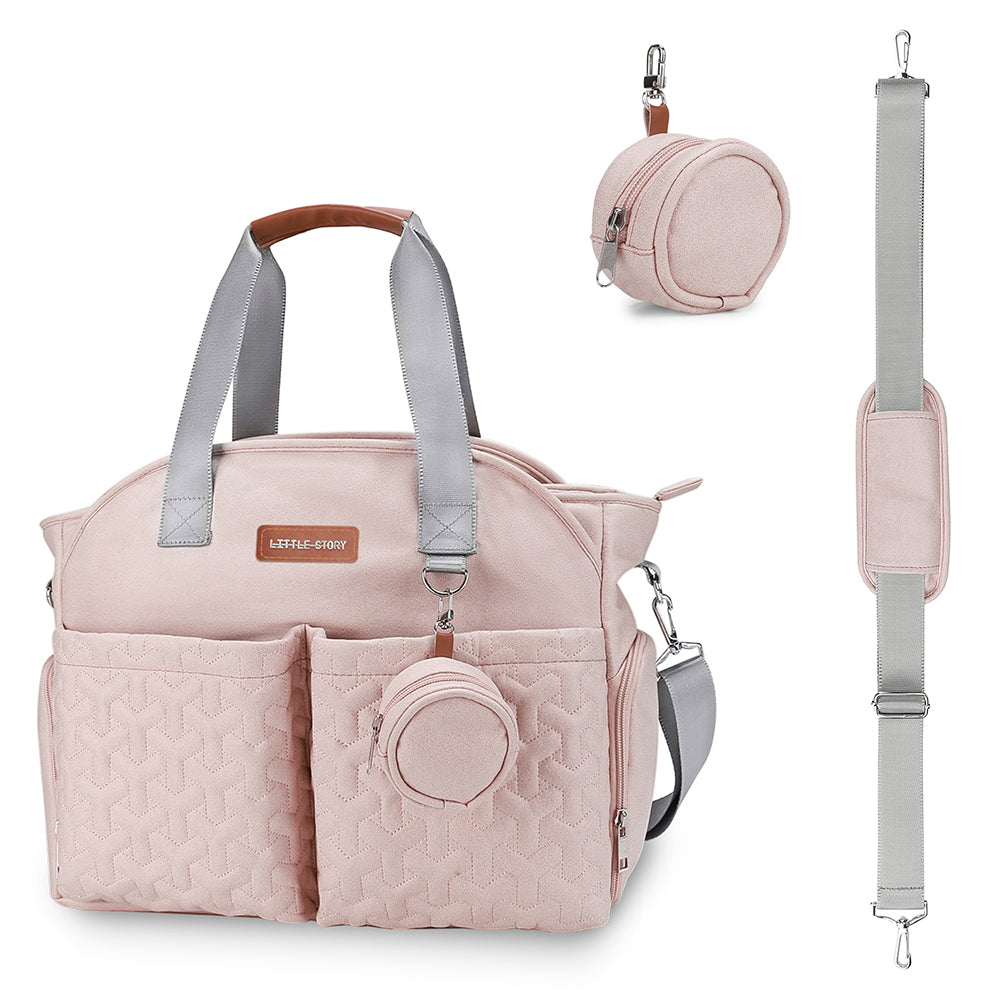 LITTLE STORY Quilted Diaper Bag w/Pacifier Pouch - Pink