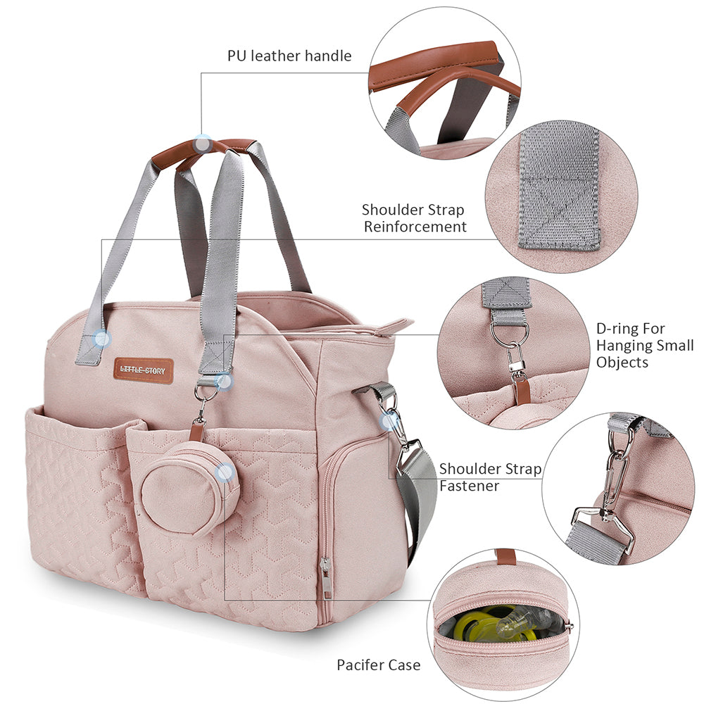 LITTLE STORY Quilted Diaper Bag w/Pacifier Pouch - Pink