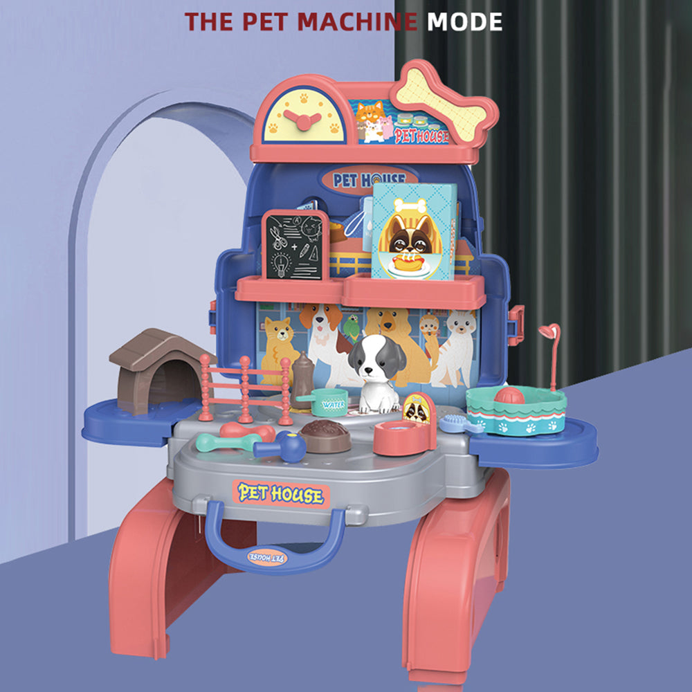 LITTLE STORY Role Play Animal Care/Pet House Toy Set School Bag (26 Pcs) - Blue, 3 - In - 1 Mode