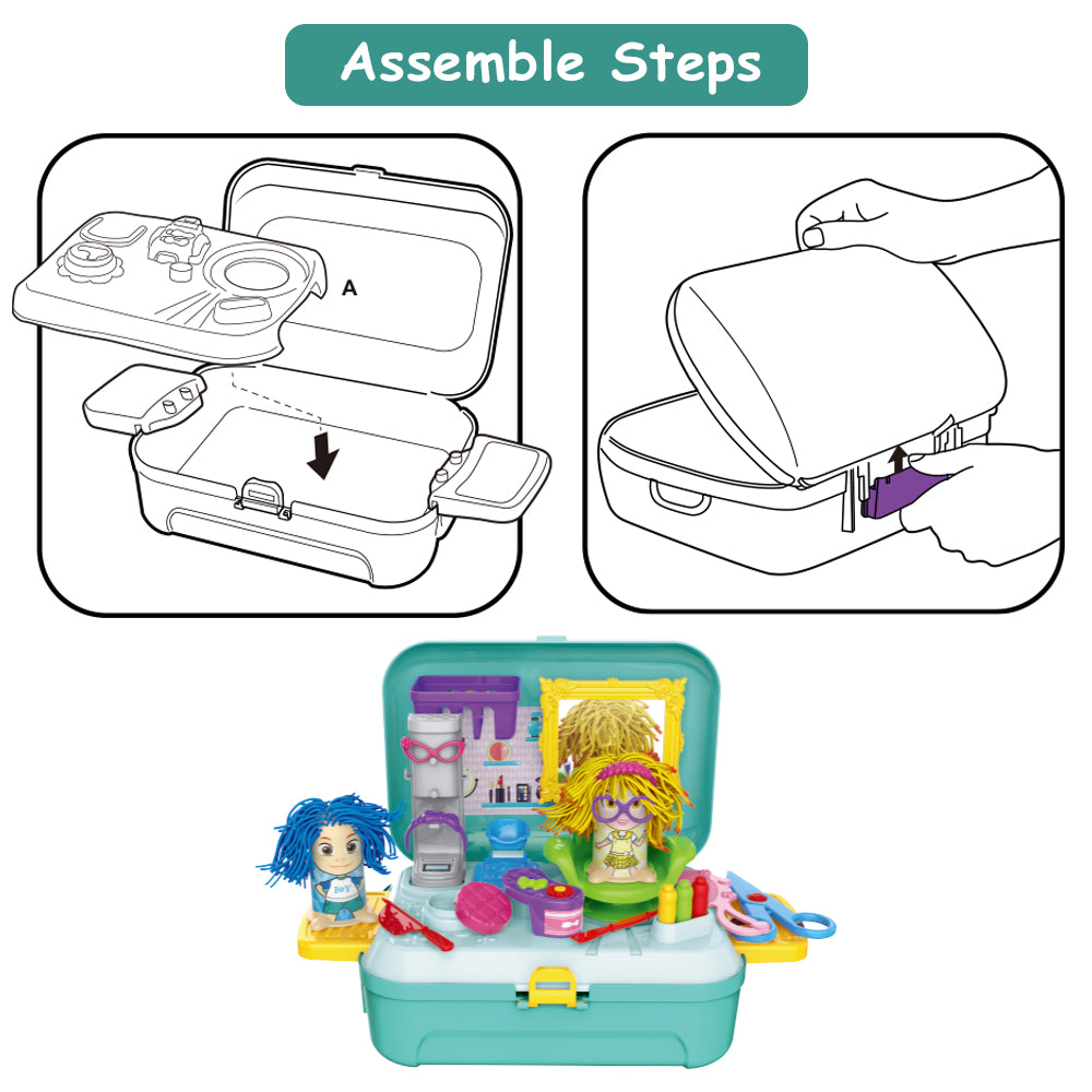 LITTLE STORY Role Play Beautician/Make Up Box With Dough Backpack (30 Pcs) - Green