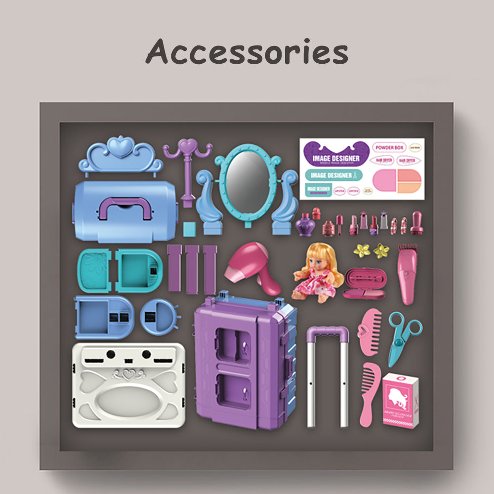 LITTLE STORY Role Play Beautician/Salon/Beauty Parlor Toy Set Luggage Case (39 Pcs) With Doll - Purple, 3 - In - 1 Mode