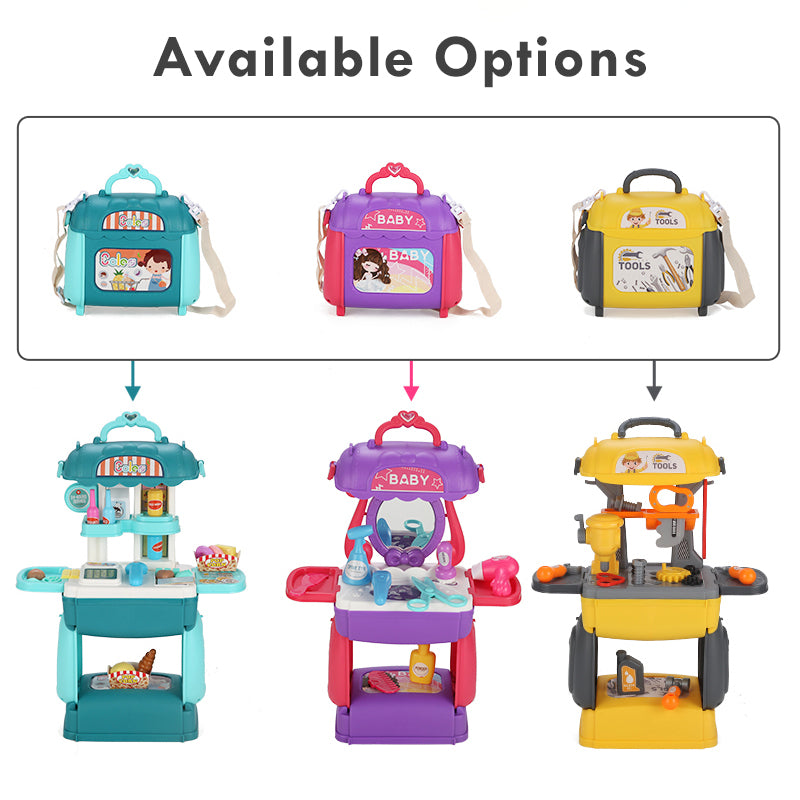 LITTLE STORY Role Play Beautician/Salon/Beauty Parlor Toy Set Satchel (21Pcs) - Purple, 3 - In - 1 Mode