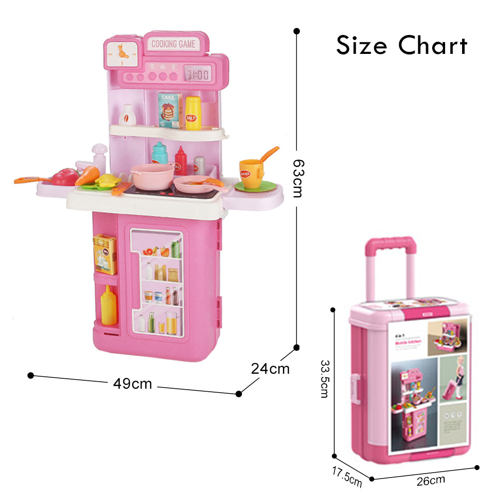 LITTLE STORY Role Play Chef/Kitchen/Restaurant Toy Set Luggage Case (41 Pcs) Inbuilt Light & Sound - Pink, 4 - In - 1 Mode