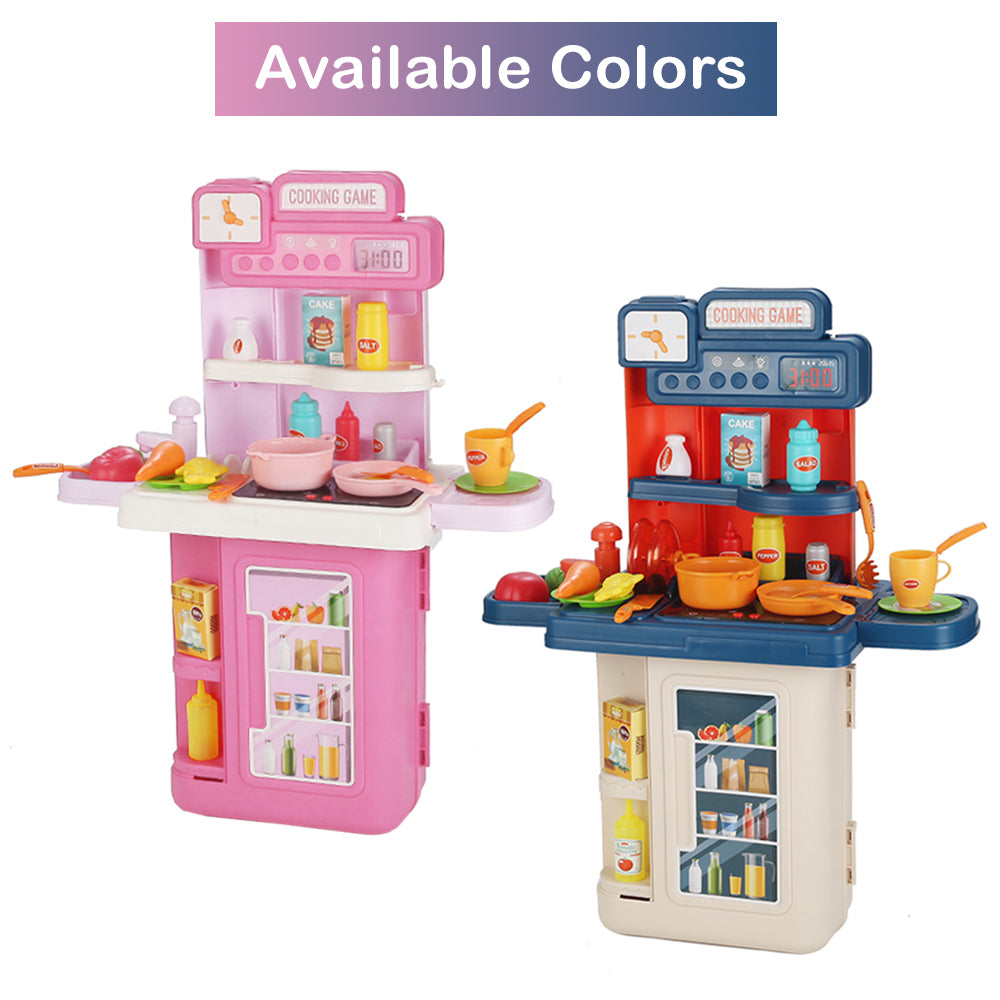 LITTLE STORY Role Play Chef/Kitchen/Restaurant Toy Set Luggage Case (41 Pcs) Inbuilt Light & Sound - Pink, 4 - In - 1 Mode