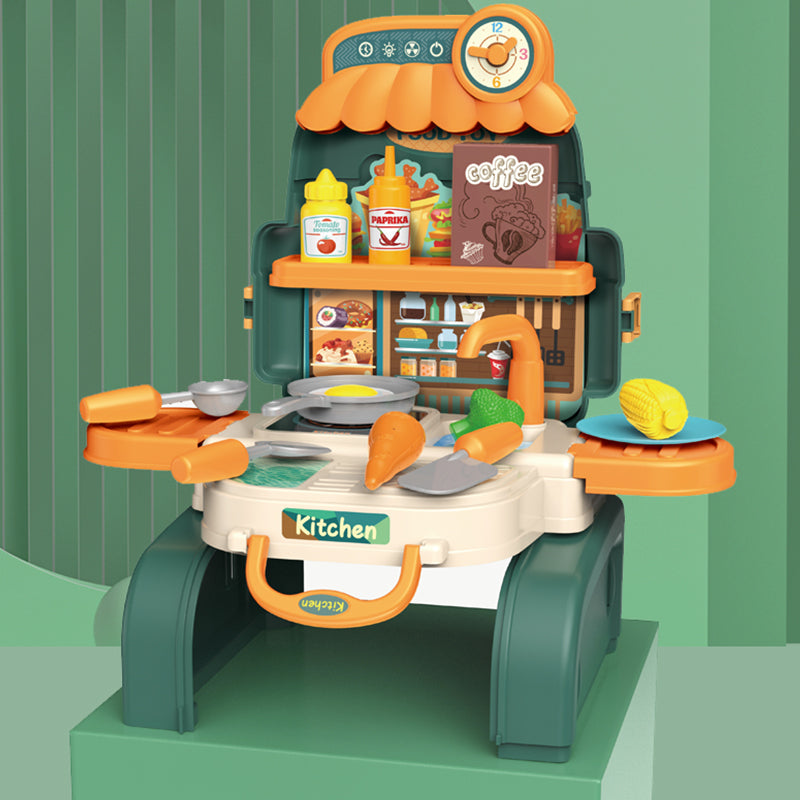 LITTLE STORY Role Play Chef/Kitchen/Restaurant Toy Set School Bag (21 Pcs) - Green, 3 - In - 1 Mode