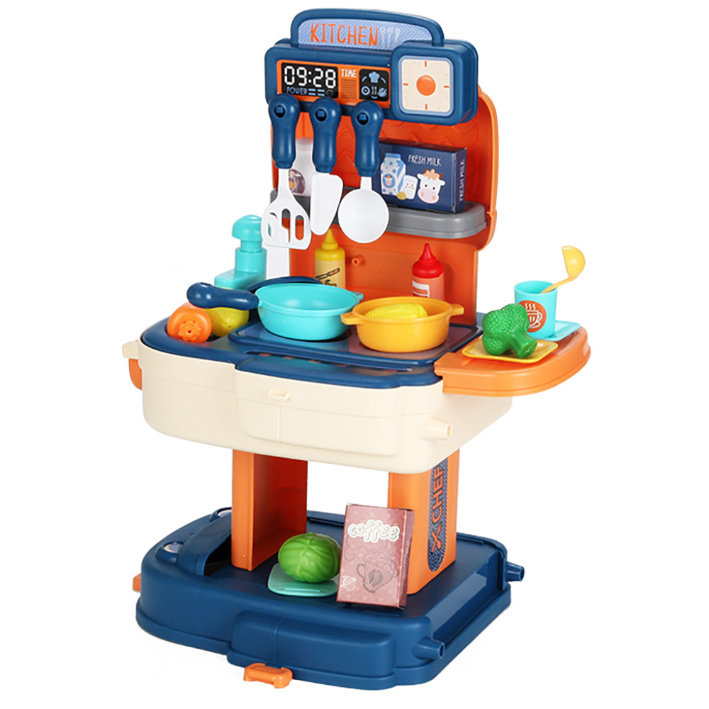 LITTLE STORY Role Play Chef/Kitchen/Restaurant Toy Set School Bag (34 Pcs) - Blue, 2 - In - 1 Mode