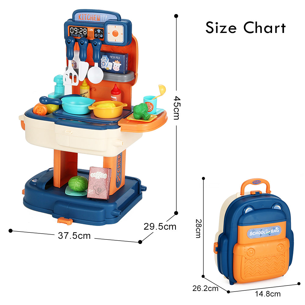 LITTLE STORY Role Play Chef/Kitchen/Restaurant Toy Set School Bag (34 Pcs) - Blue, 2 - In - 1 Mode