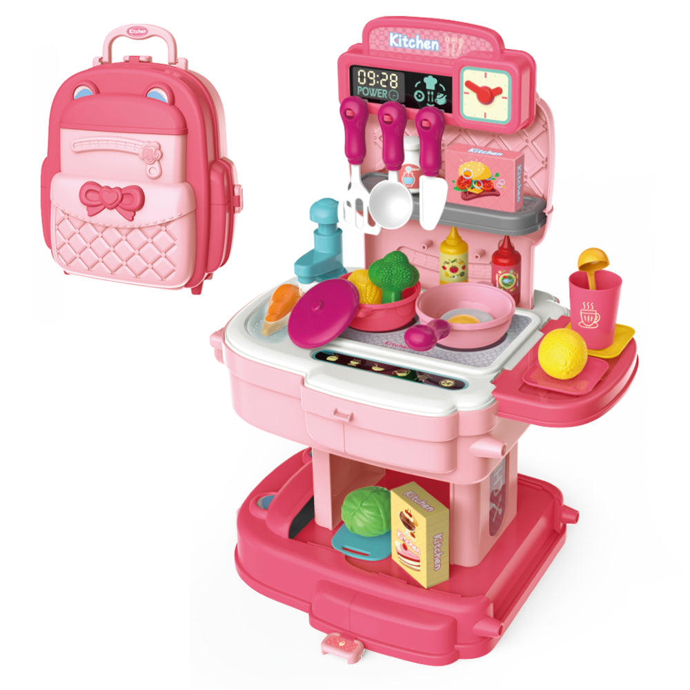 LITTLE STORY Role Play Chef/Kitchen/Restaurant Toy Set School Bag (34 Pcs) - Pink, 2 - In - 1 Mode