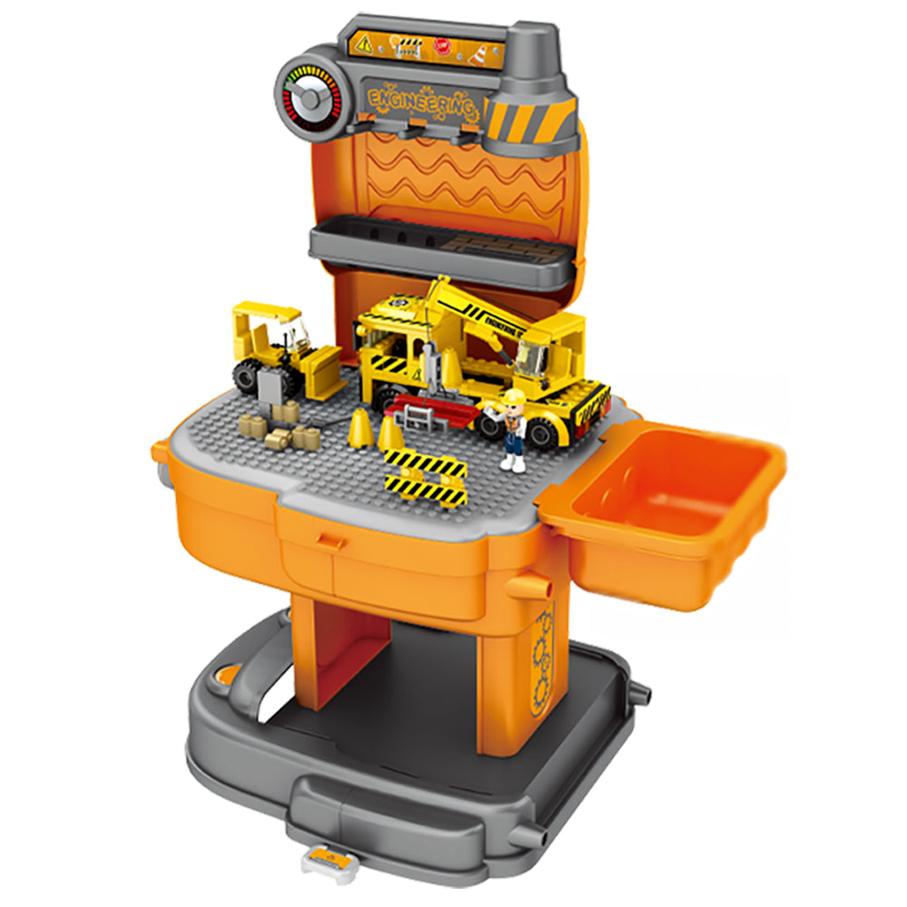 LITTLE STORY Role Play Construction Site With JCB Truck And Block Toy Set School Bag (239 Pcs) - Orange, 2 - In - 1 Mode