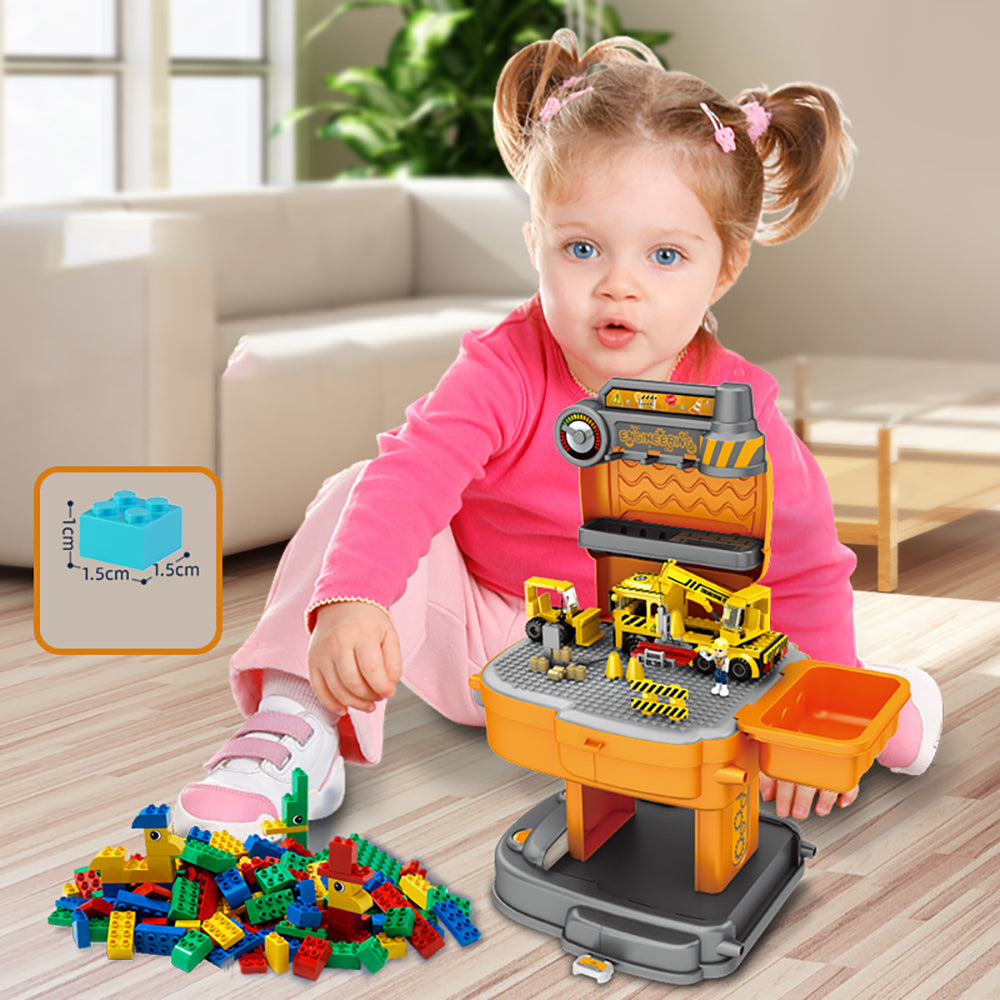 LITTLE STORY Role Play Construction Site With JCB Truck And Block Toy Set School Bag (239 Pcs) - Orange, 2 - In - 1 Mode
