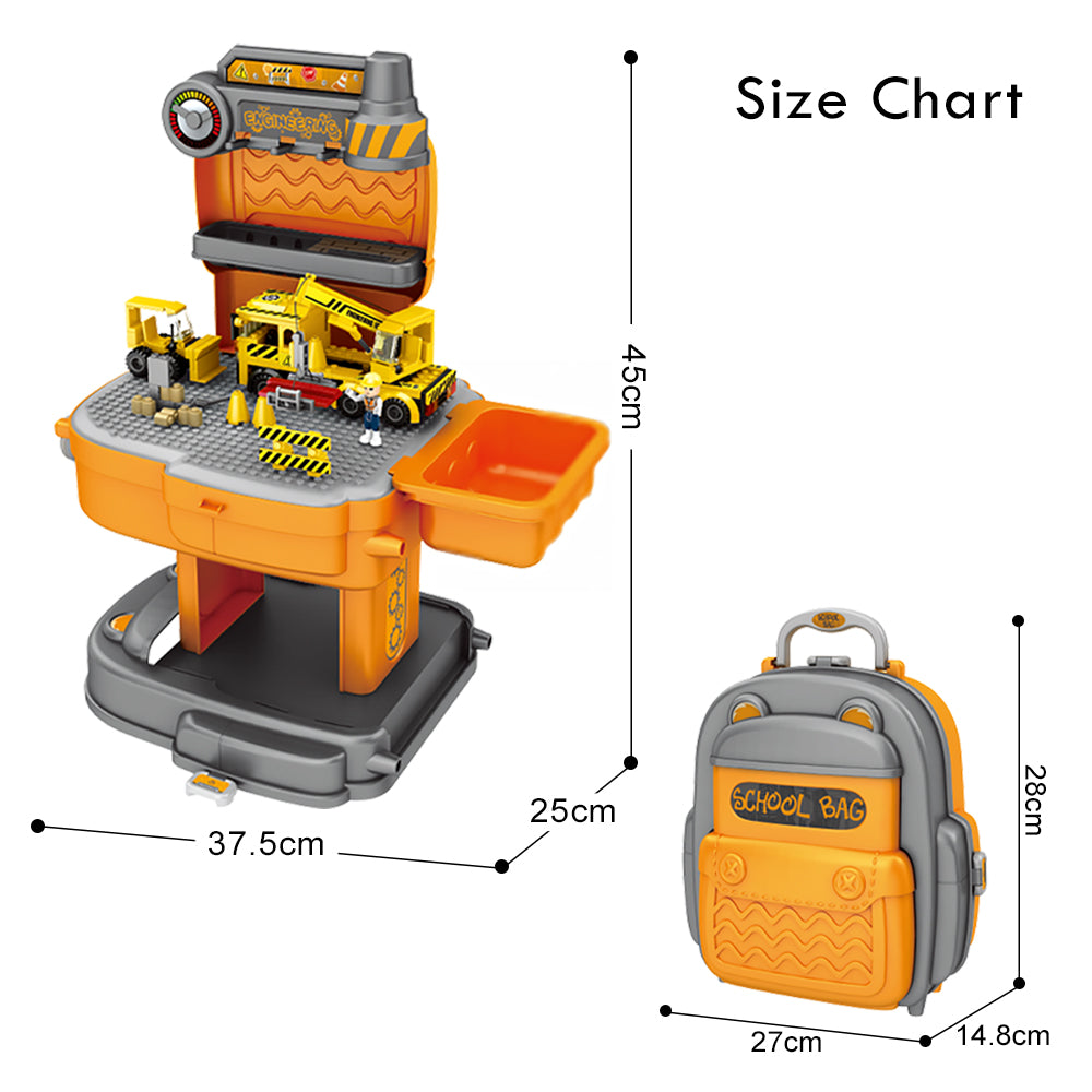 LITTLE STORY Role Play Construction Site With JCB Truck And Block Toy Set School Bag (239 Pcs) - Orange, 2 - In - 1 Mode