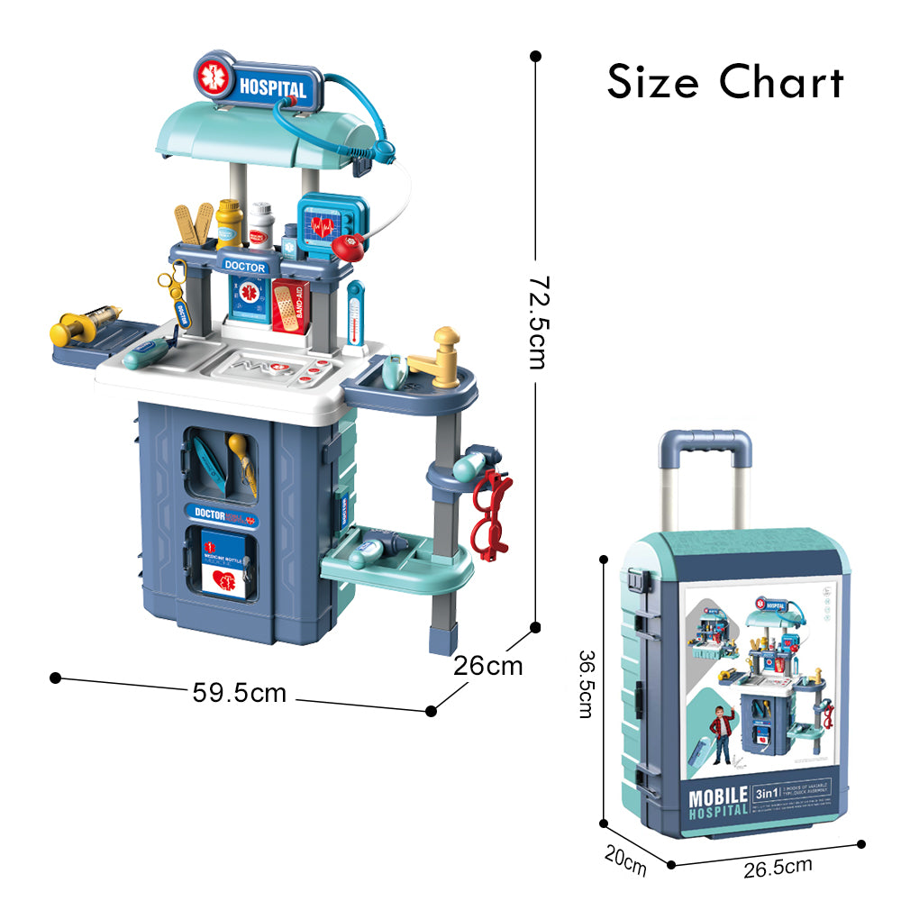 LITTLE STORY Role Play Doctor/Hospital Toy Set Luggage Case (38 Pcs) Inbuilt Light & Sound - Blue, 3 - In - 1 Mode