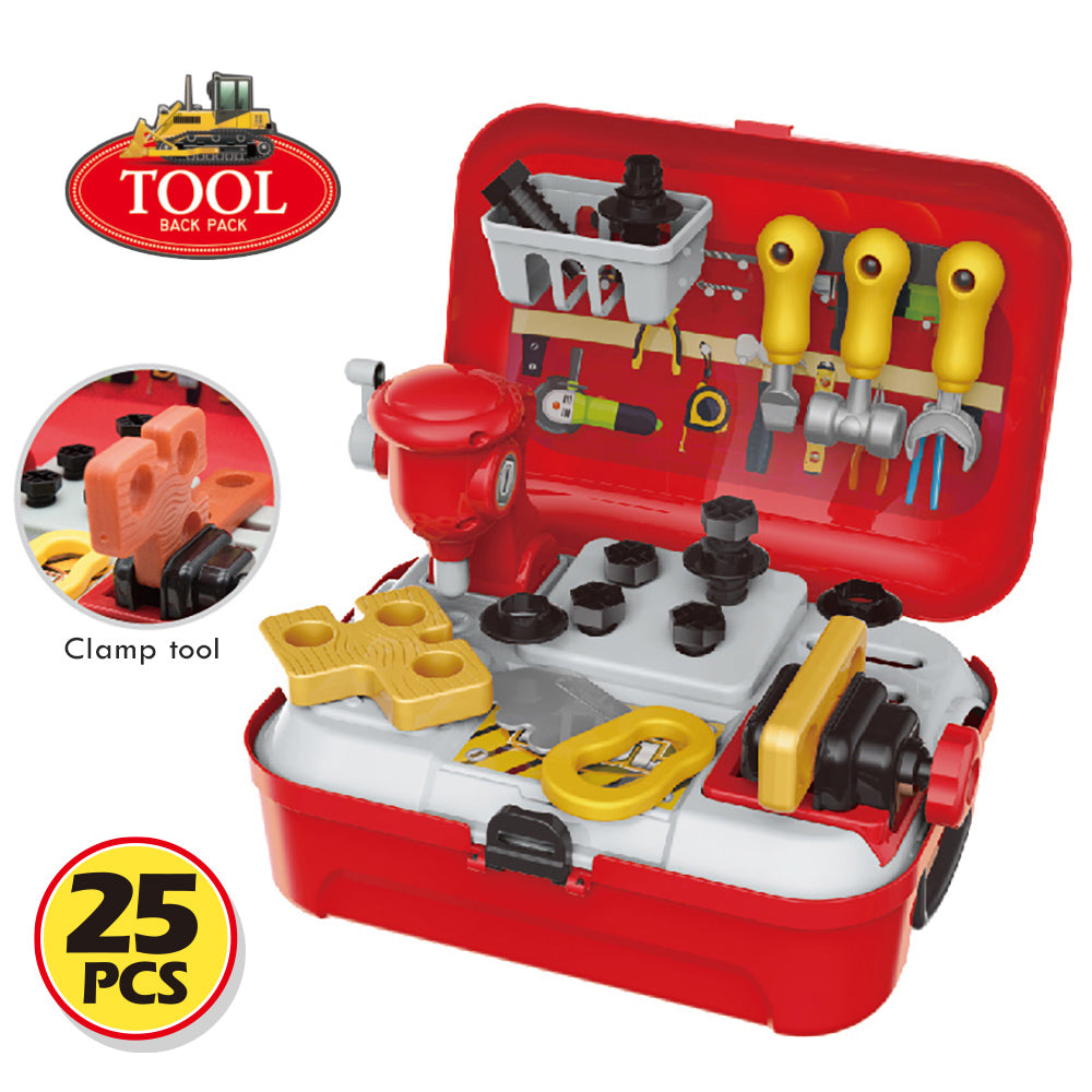 LITTLE STORY Role Play Mechanic/Builder Toolbox Backpack (25 Pcs) - Red