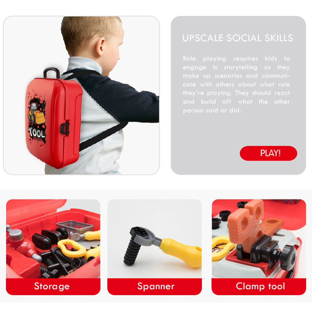 LITTLE STORY Role Play Mechanic/Builder Toolbox Backpack (25 Pcs) - Red