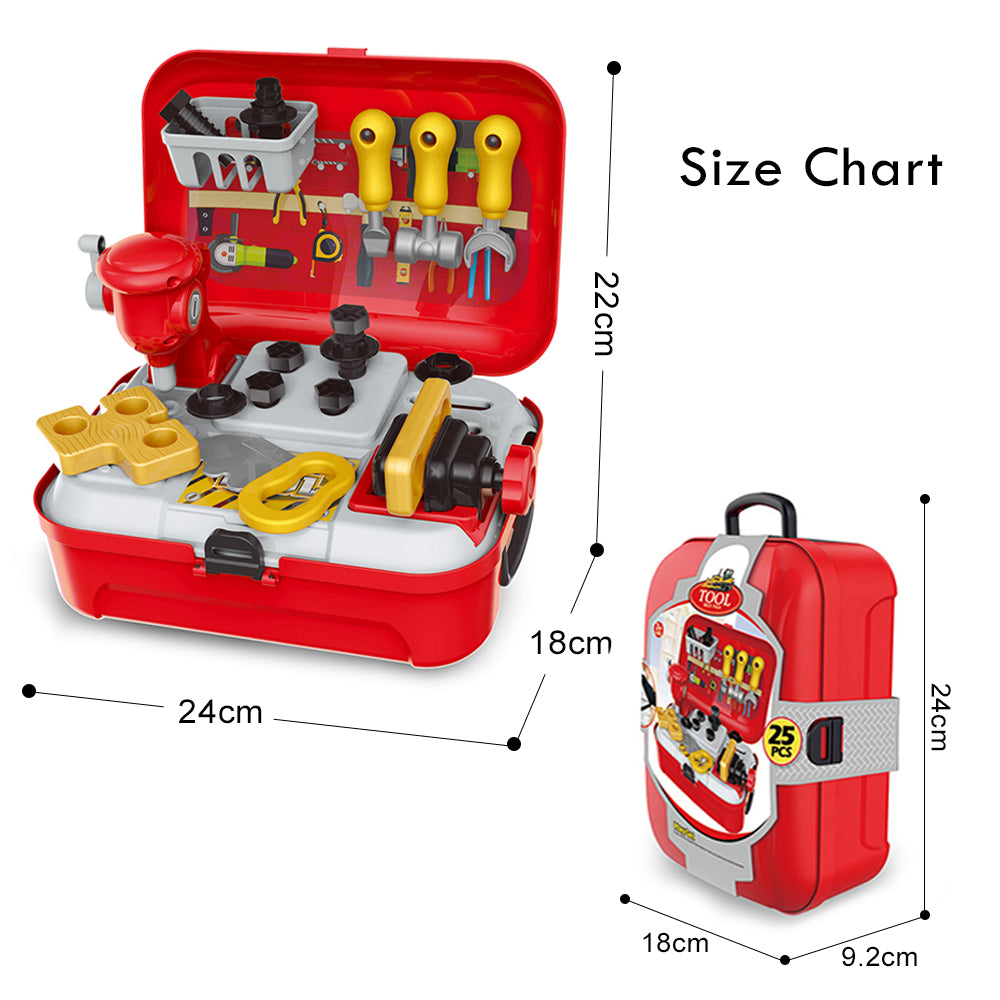 LITTLE STORY Role Play Mechanic/Builder Toolbox Backpack (25 Pcs) - Red