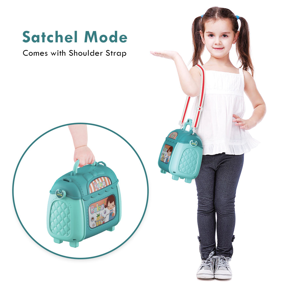 LITTLE STORY Role Play Shopkeeper/Supermarket Toy Set Satchel (35 Pcs) - Green, 3 - In - 1 Mode