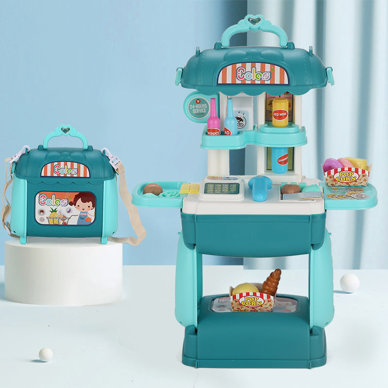 LITTLE STORY Role Play Shopkeeper/Supermarket Toy Set Satchel (35 Pcs) - Green, 3 - In - 1 Mode