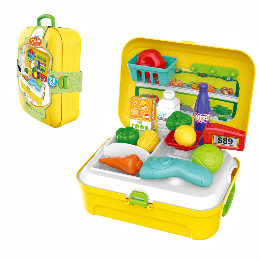 LITTLE STORY Role Play Shopkeeper/Supermarket Set Box Backpack (21 Pcs) - Yellow