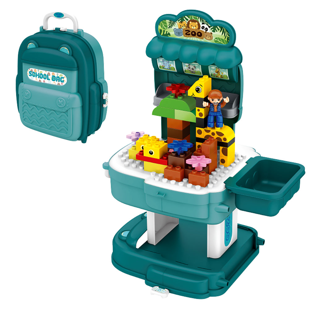 LITTLE STORY Role Play Zoological Park With Block Toy Set School Bag (200 Pcs) - Green, 2 - In - 1 Mode