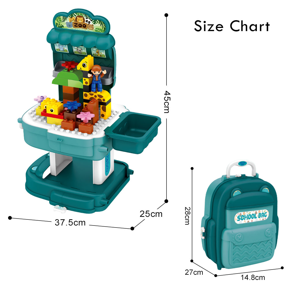 LITTLE STORY Role Play Zoological Park With Block Toy Set School Bag (200 Pcs) - Green, 2 - In - 1 Mode