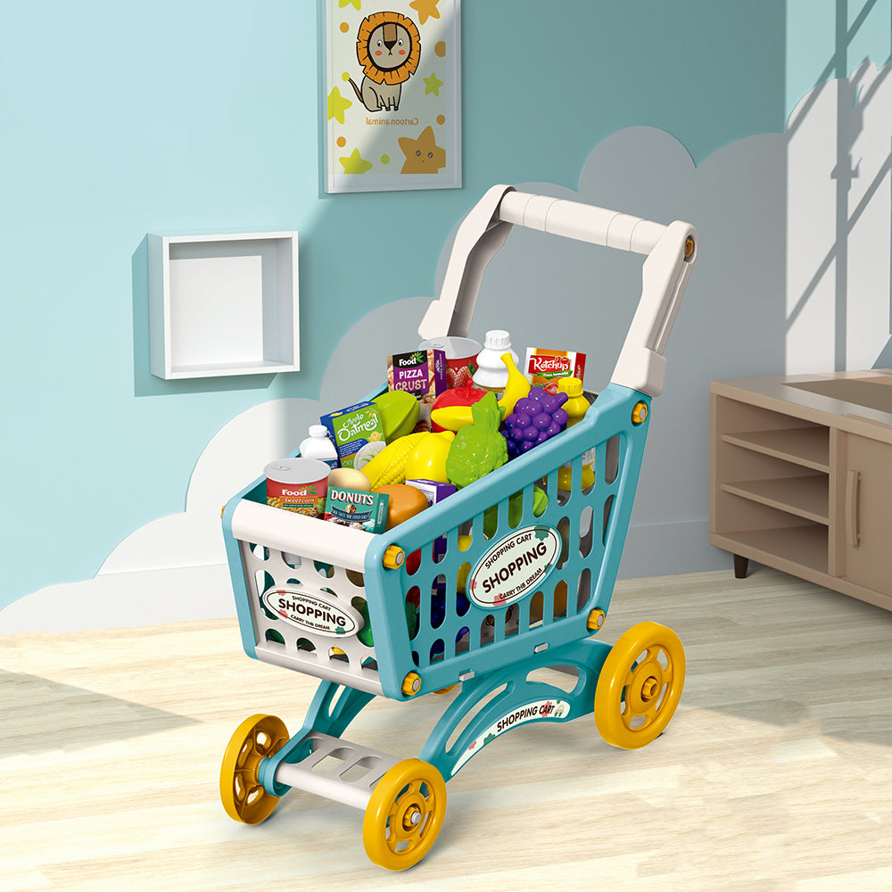 LITTLE STORY Role Play Market Shopping Cart Toy Set (56 Pcs) - Green