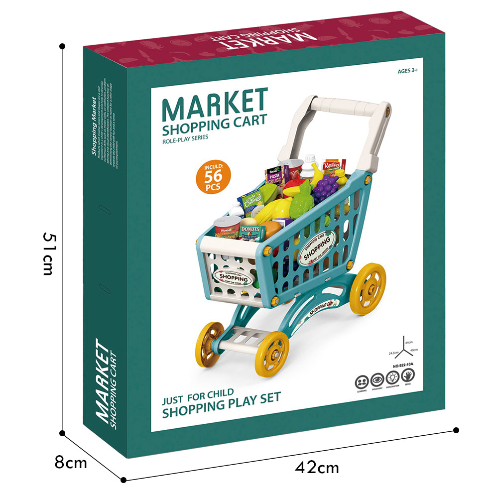 LITTLE STORY Role Play Market Shopping Cart Toy Set (56 Pcs) - Green