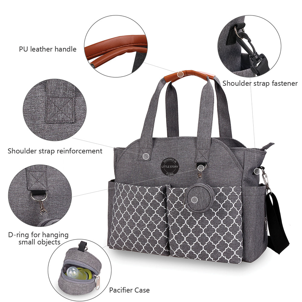 LITTLE STORY Signature Diaper Bag - Grey