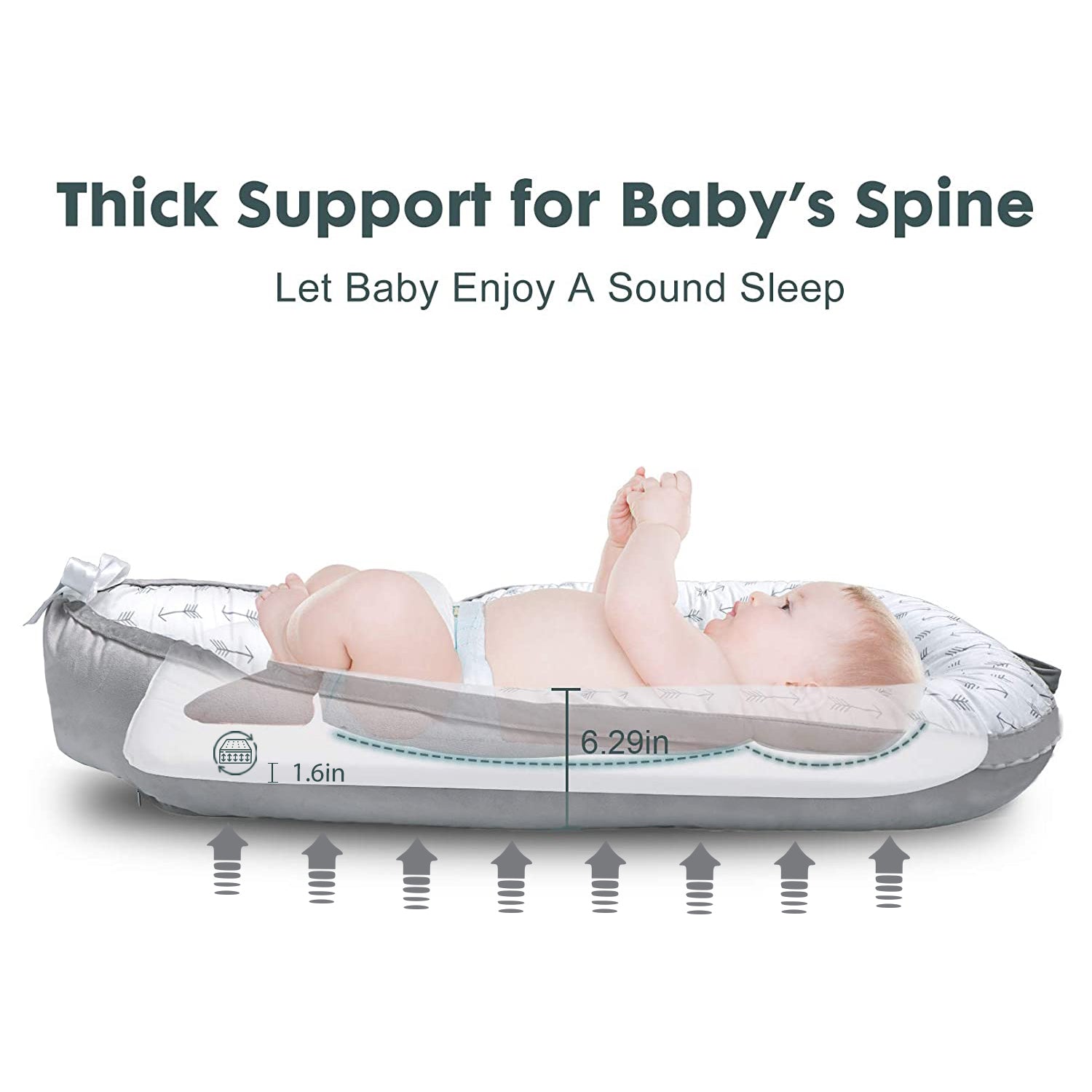 Little Story Soft Breathable Fiberfill Newborn Lounger Bed - Arrow Grey