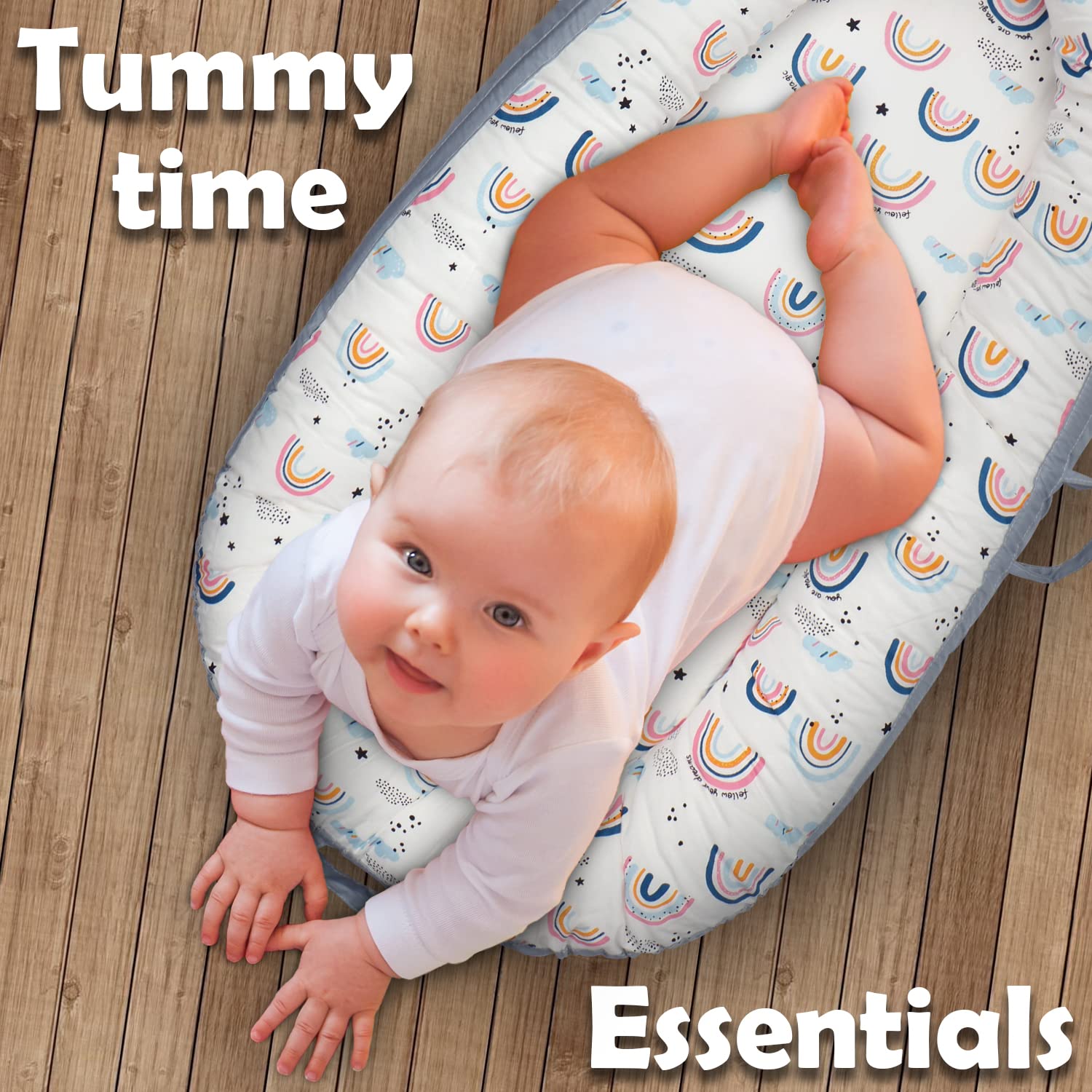LITTLE STORY Soft Breathable Fiberfill Newborn Lounger Bed - Sunshine Grey