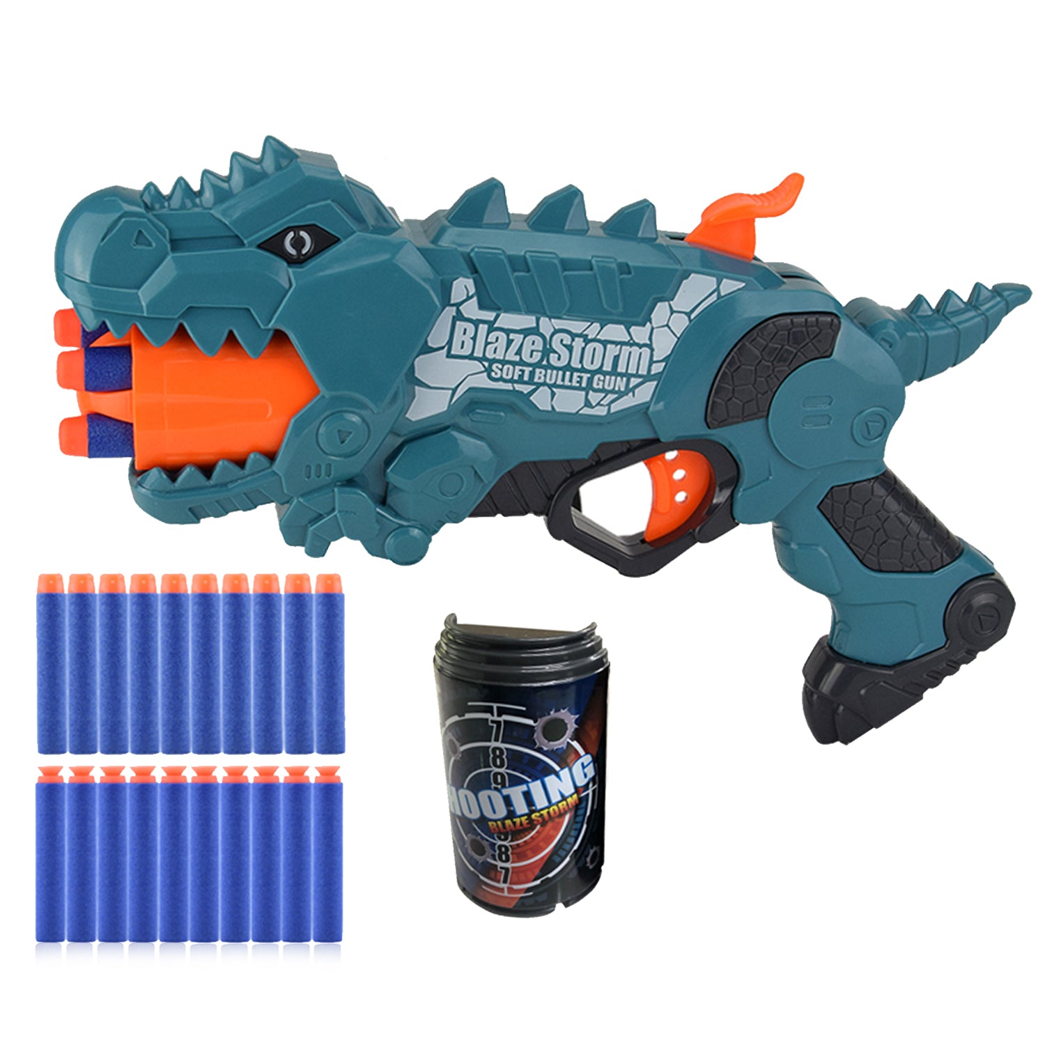 LITTLE STORY Kids Manual Dinosaur Bullet Gun wt 20 Soft Bullets - Green