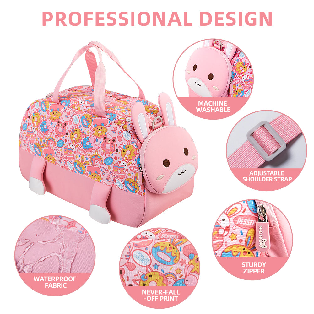 Nohoo 3D Cute Rabbit Kids Duffle Bag/Activity Bag - Pink, 18 inch