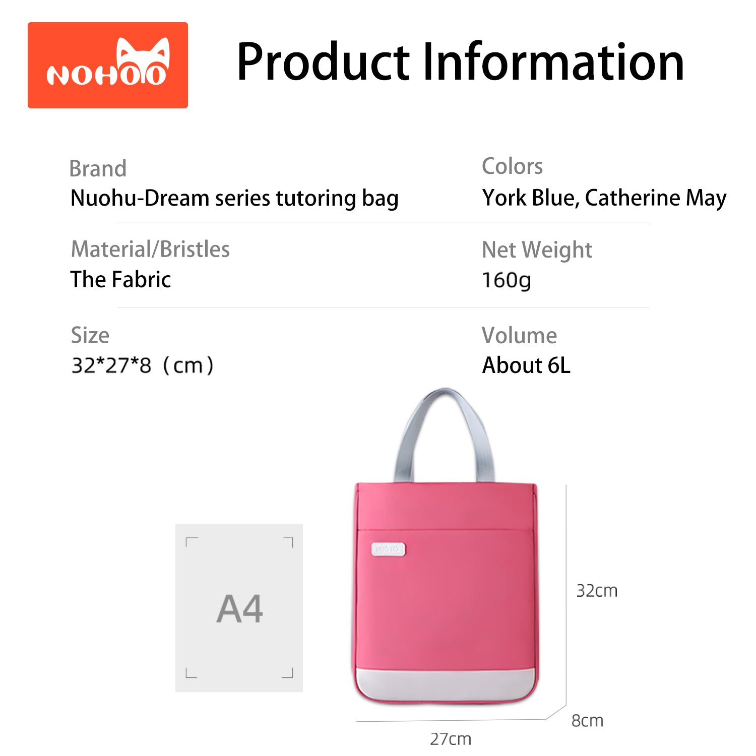 NOHOO School Hand Bag - Rose Red