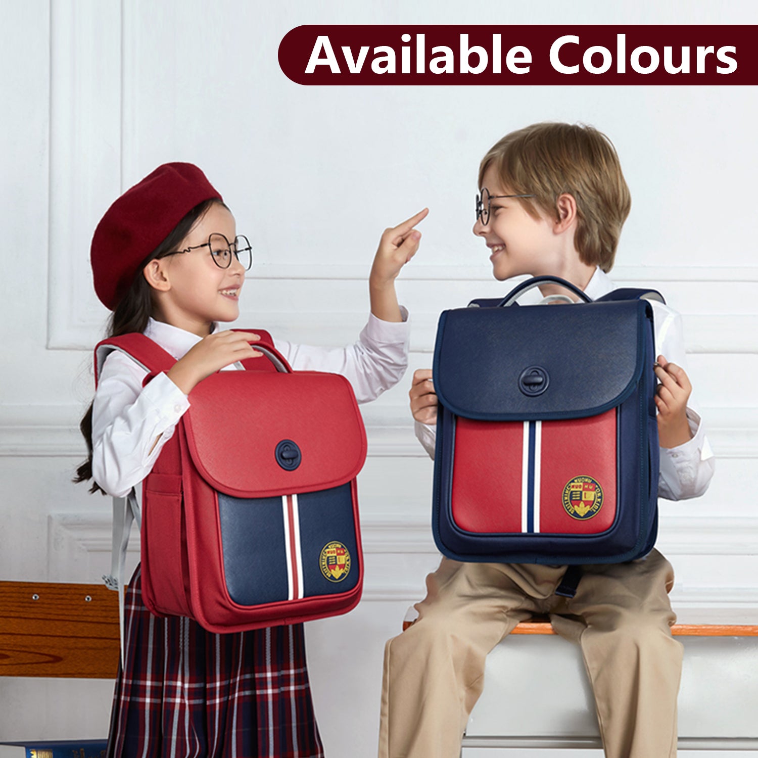 NOHOO Preppy Spine Protection Horizontal School Backpack for 0 - 5 Grade Primary Students - Red