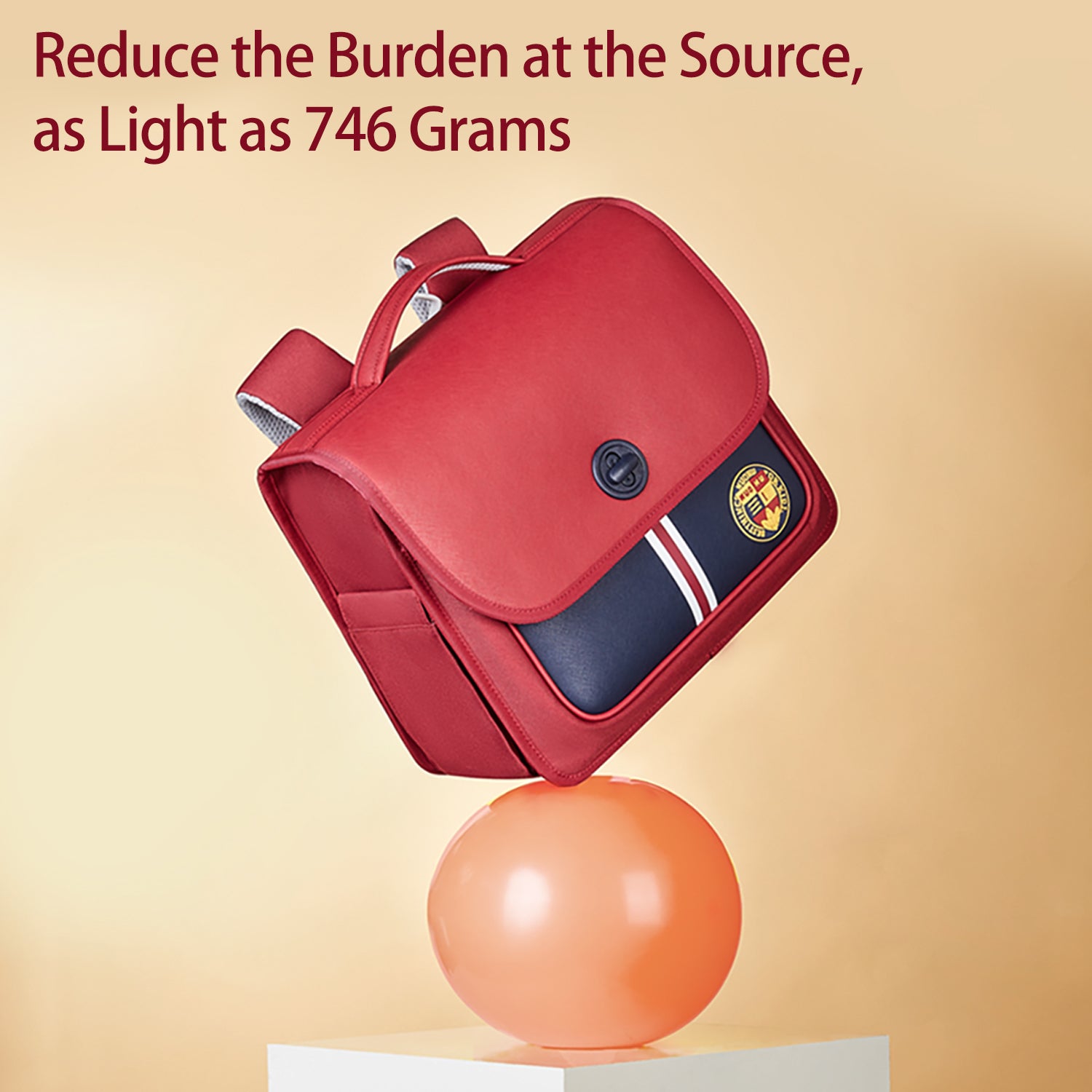 NOHOO Preppy Spine Protection Horizontal School Backpack for 0 - 5 Grade Primary Students - Red