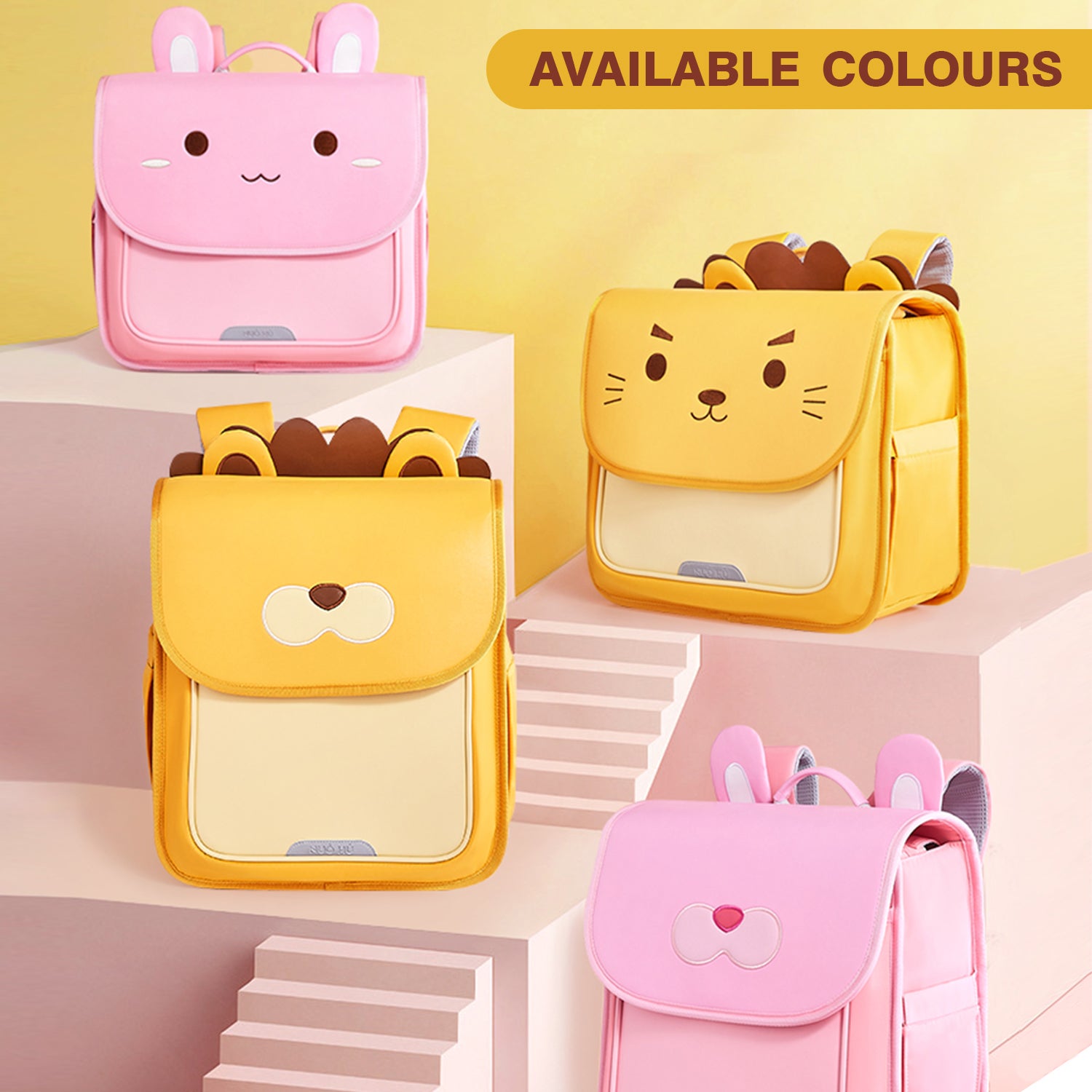 NOHOO Spine Protection Horizontal School Backpack for 0 - 5 Grade Primary Students - Lion Yellow