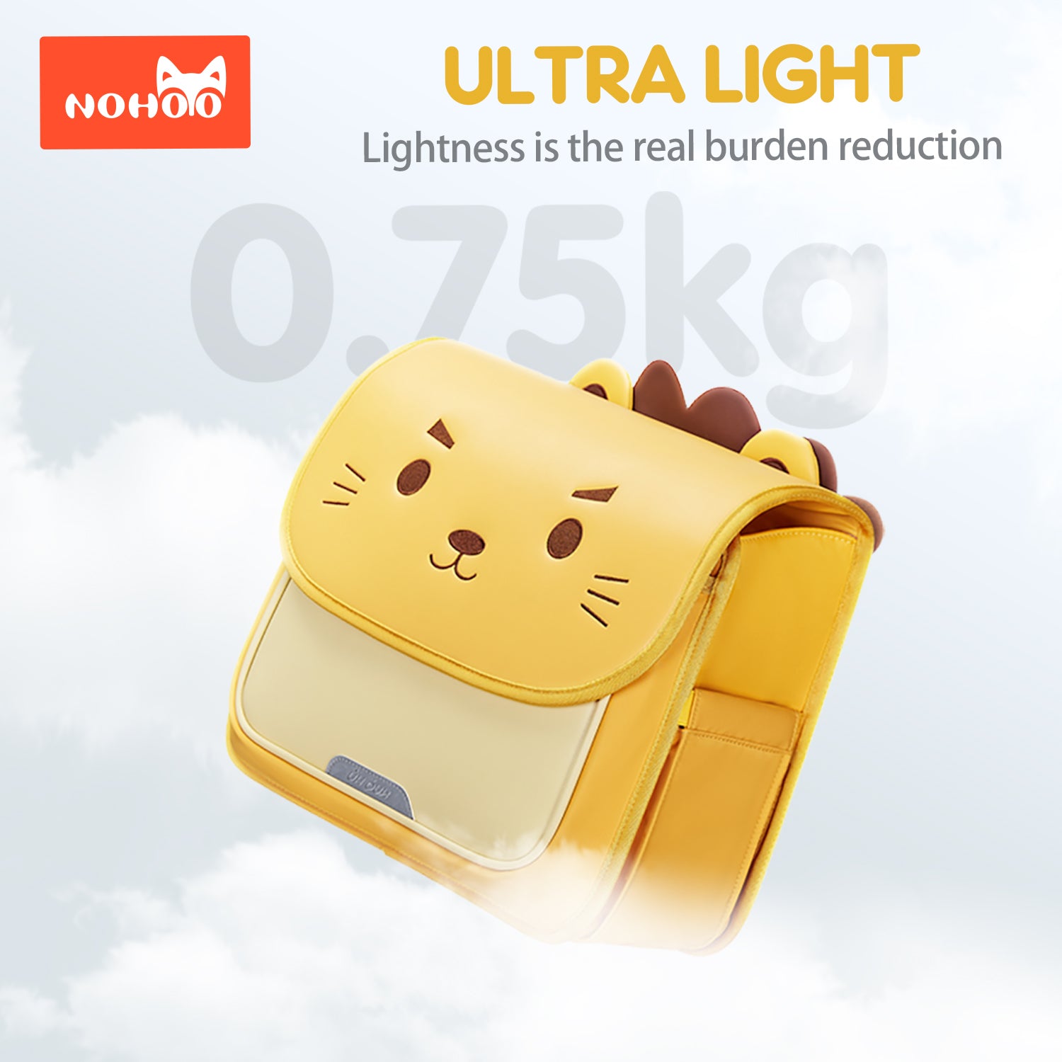 NOHOO Spine Protection Horizontal School Backpack for 0 - 5 Grade Primary Students - Lion Yellow