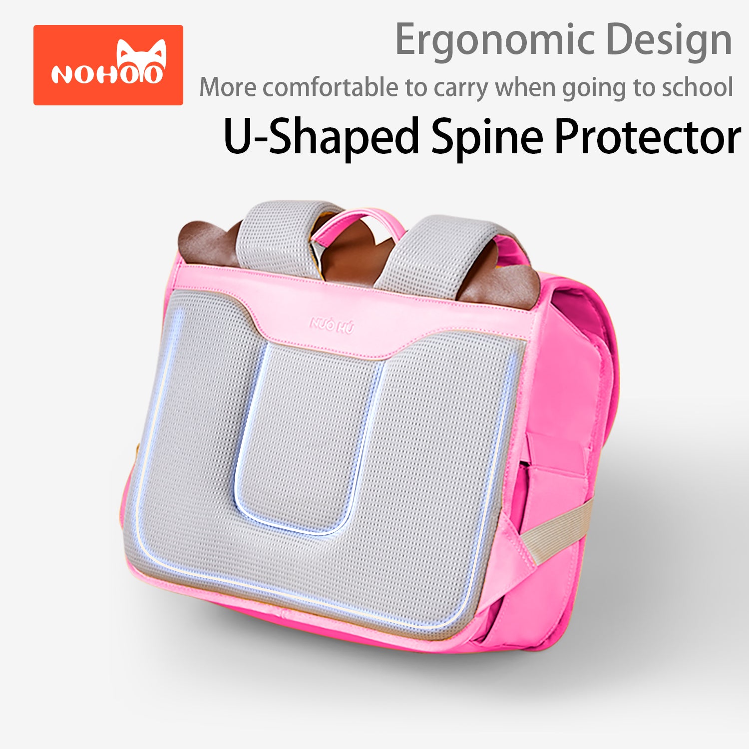 NOHOO Spine Protection Horizontal School Backpack for 0 - 5 Grade Primary Students - Rabbit Pink