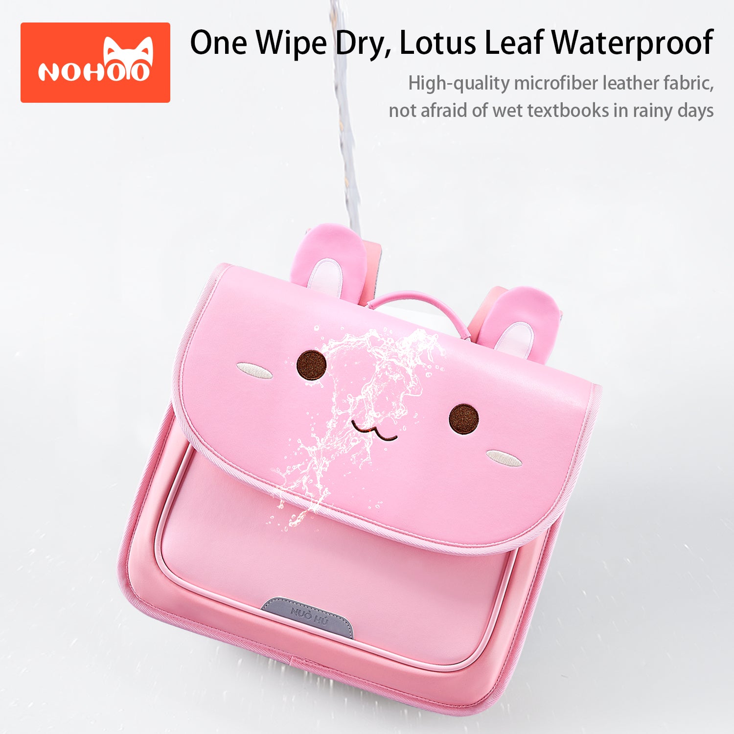 NOHOO Spine Protection Horizontal School Backpack for 0 - 5 Grade Primary Students - Rabbit Pink