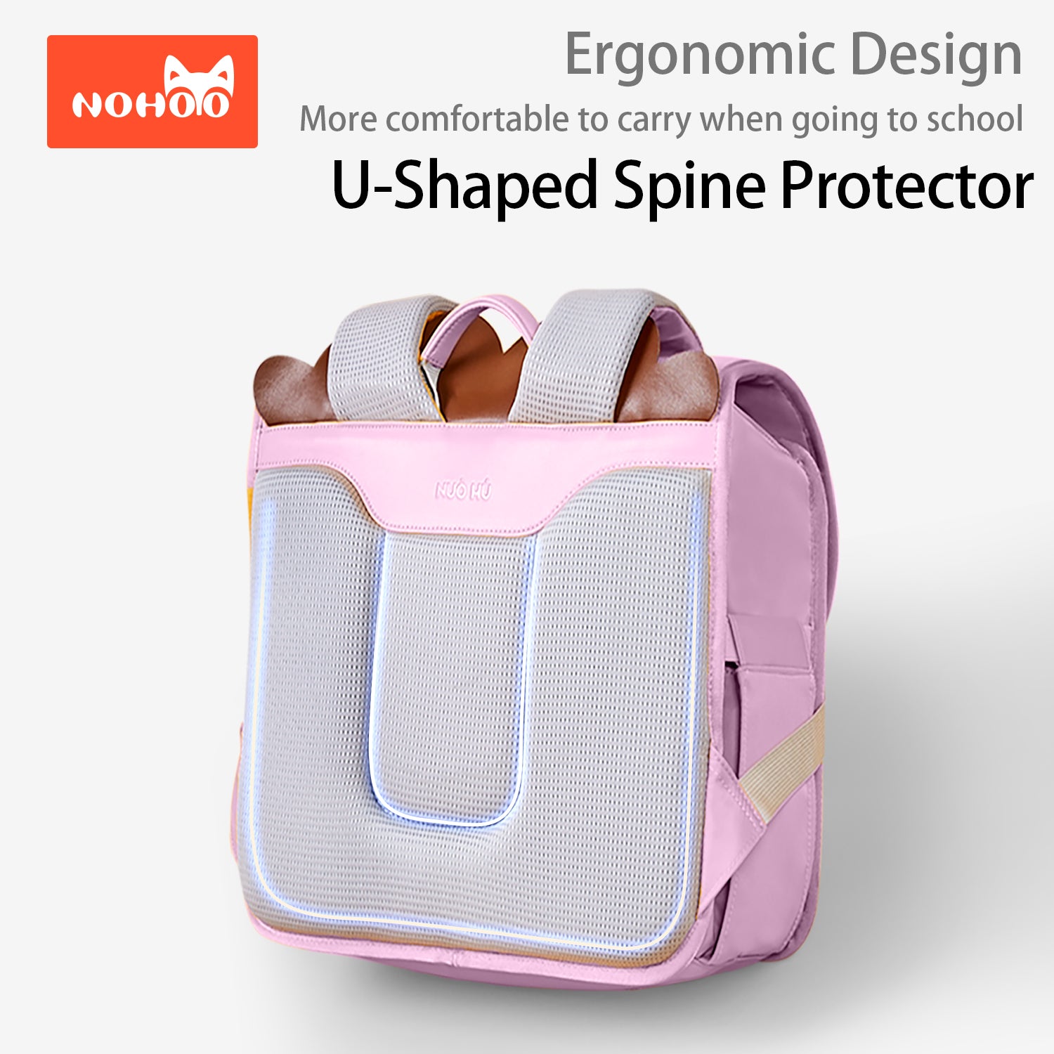 NOHOO Spine Protection School Backpack for 0 - 5 Grade Primary Students - Rabbit Pink