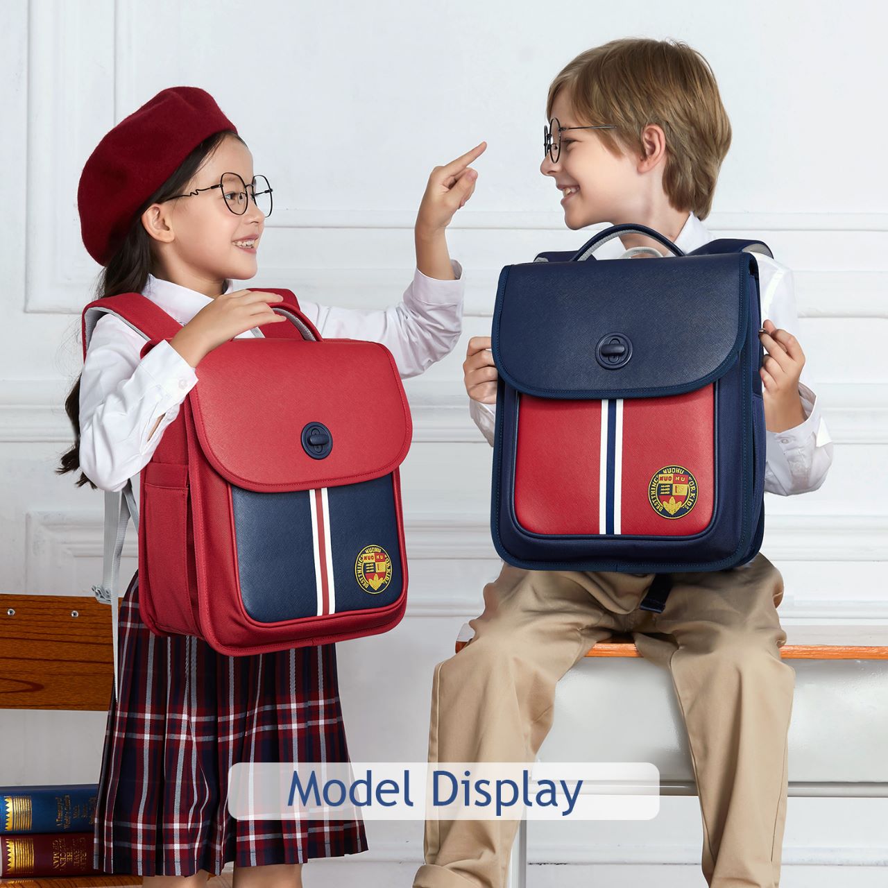 NOHOO Preppy Spine Protection School Backpack for 0 - 5 Grade Primary Students - Blue