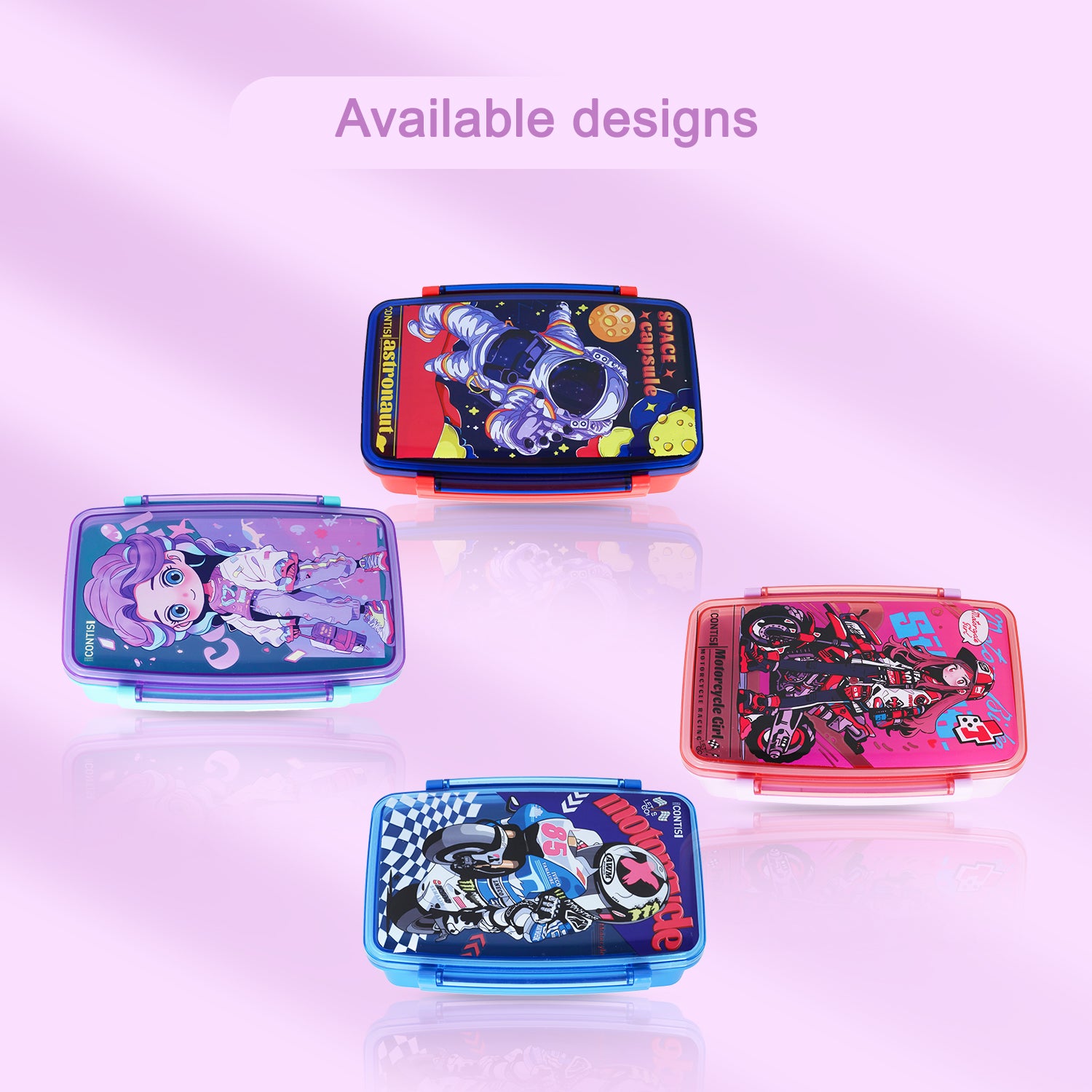 NOVA KIDS Bento Lunch Box with Spoon & Fork - Motorbike Pink