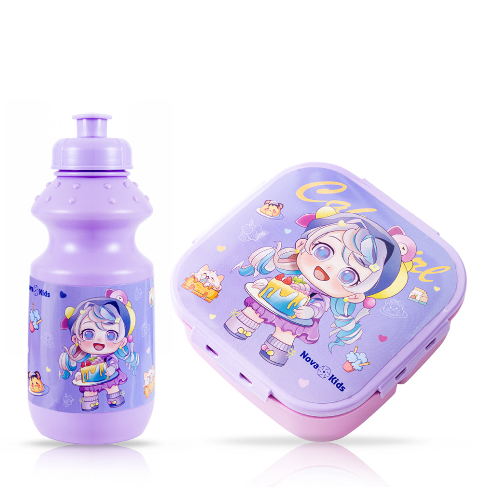 NOVA KIDS Lunch Box and Water Bottle With Lunch Bag - Cute Kids Purple