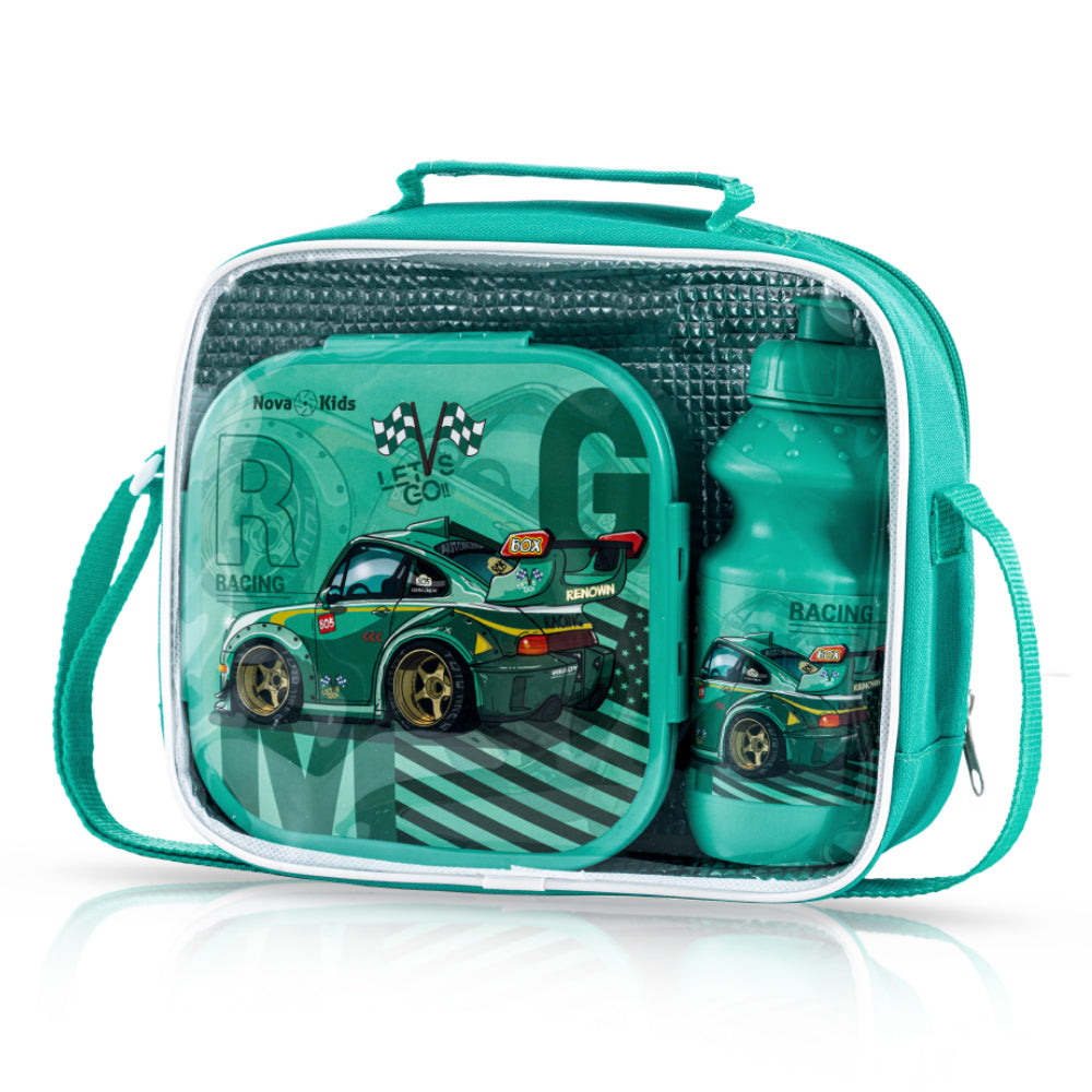 NOVA KIDS Lunch Box and Water Bottle With Lunch Bag - Racing Green