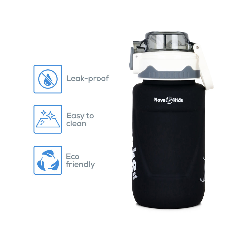 NOVA KIDS Water Bottle 550ml with Straw - Black