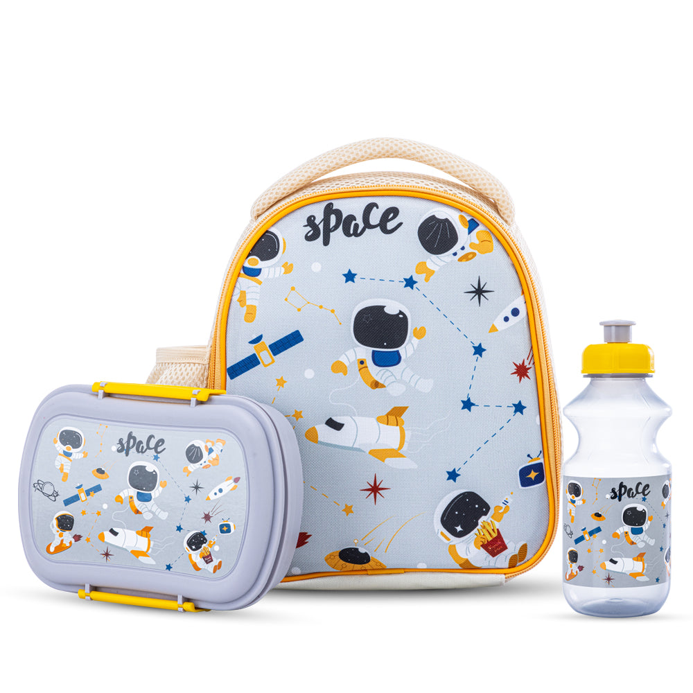 NOVA KIDS Lunch Bag Combo w/Lunch Box and Water Bottle - Astronauts Yellow