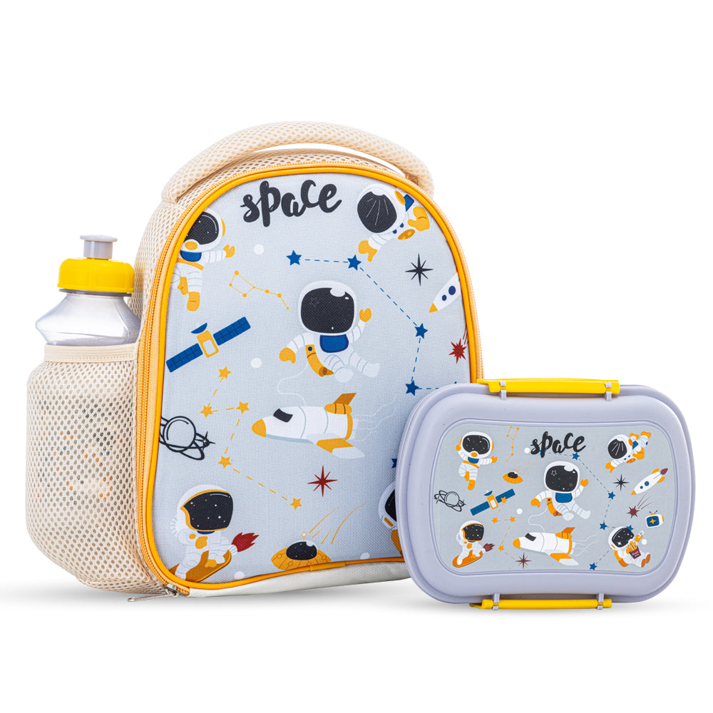 NOVA KIDS Lunch Bag Combo w/Lunch Box and Water Bottle - Astronauts Yellow