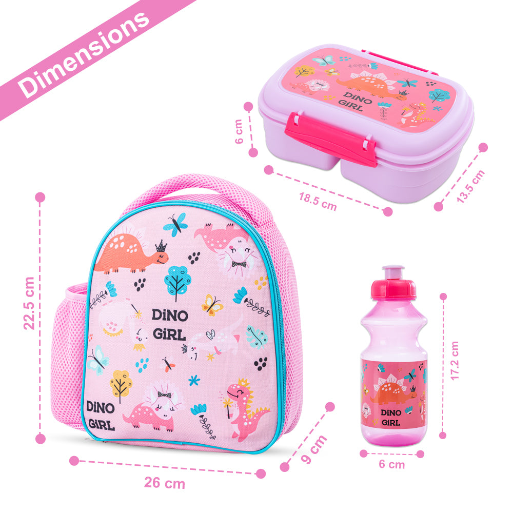 NOVA KIDS Lunch Bag Combo w/Lunch Box and Water Bottle - Dinosaurs Pink