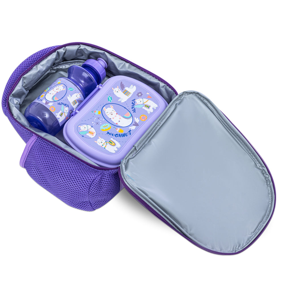 NOVA KIDS Lunch Bag Combo w/Lunch Box and Water Bottle - Lama Purple