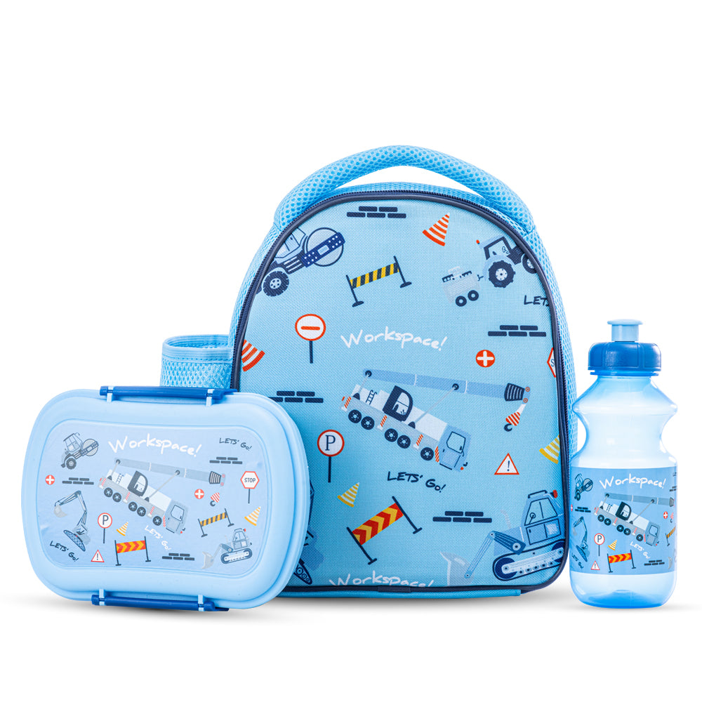 NOVA KIDS Lunch Bag Combo w/Lunch Box and Water Bottle - Workspace Blue